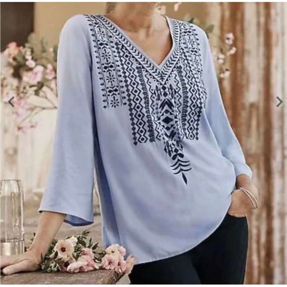 J. Jill Tops - J. Jill Lilac Embroidered Rayon 3/4 Sleeve Light Weight Blouse Size S